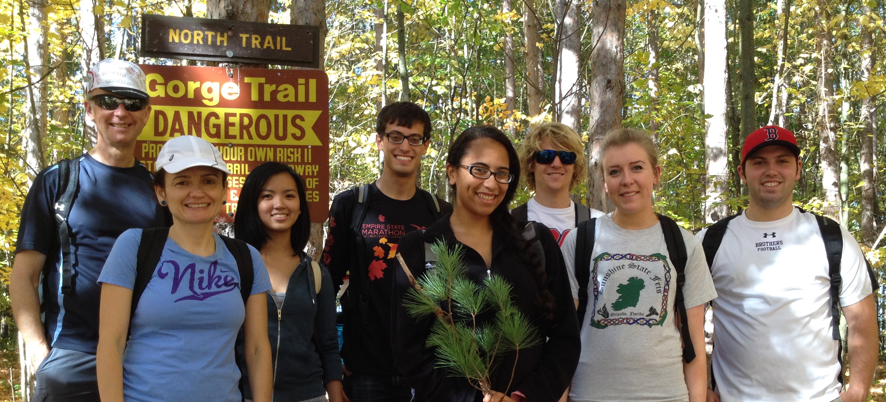 Syracuse University geography students and faculty hiking in 2013 at Whetstone Gulf State Park